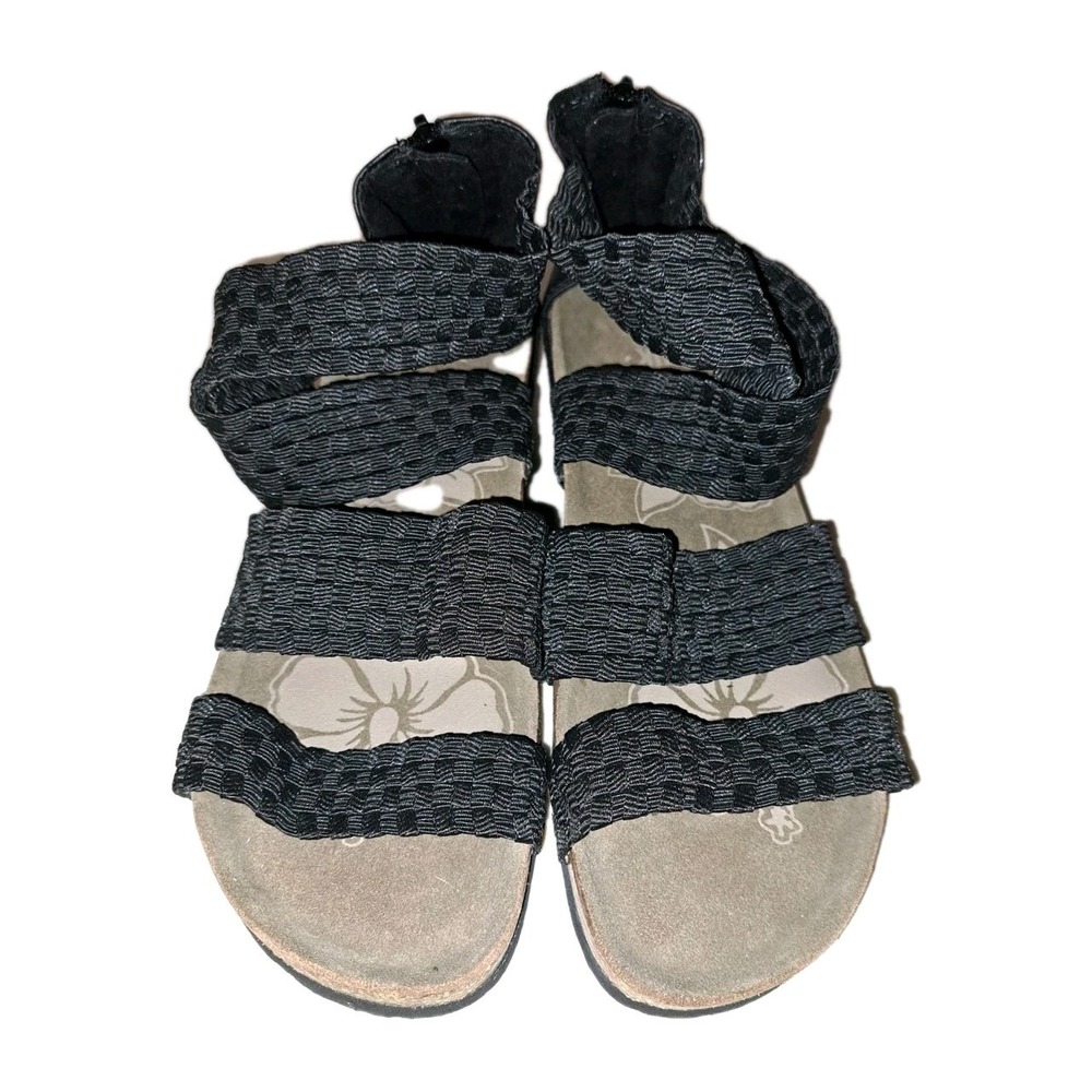 Muk Luks Black Woven Stretch Zip Cork Wedge Casual Sandals Women's US Size 8